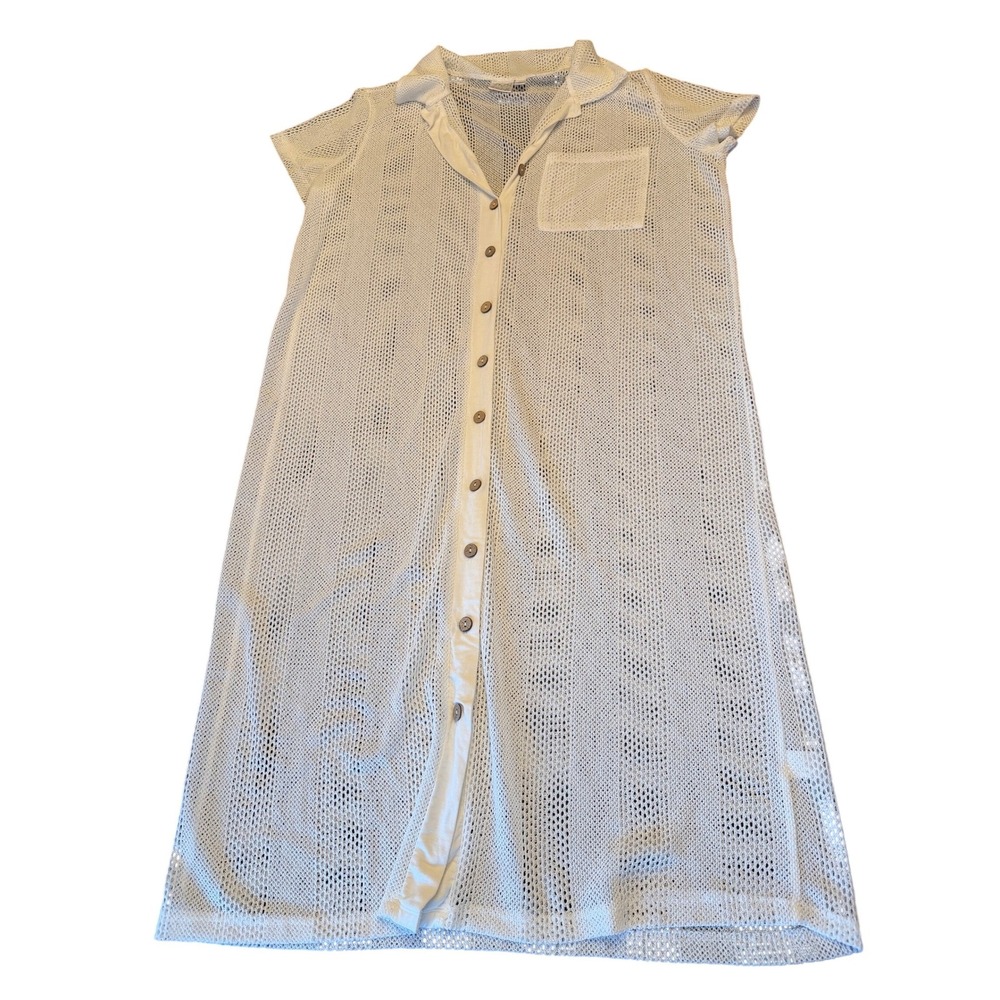 Beach Break White Mesh Button Down Cover Up Dress Size L
